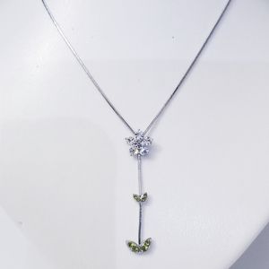 Silver plated necklace with crystal flower pendant